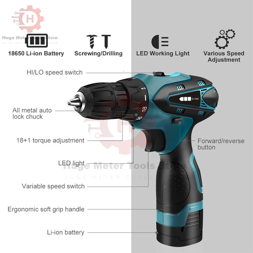 Rechargeable 16.8V Electric Cordless Screwdriver Mul-Functions Wireless Impact Drill Mini Lithium Battery Charging Hand Drill