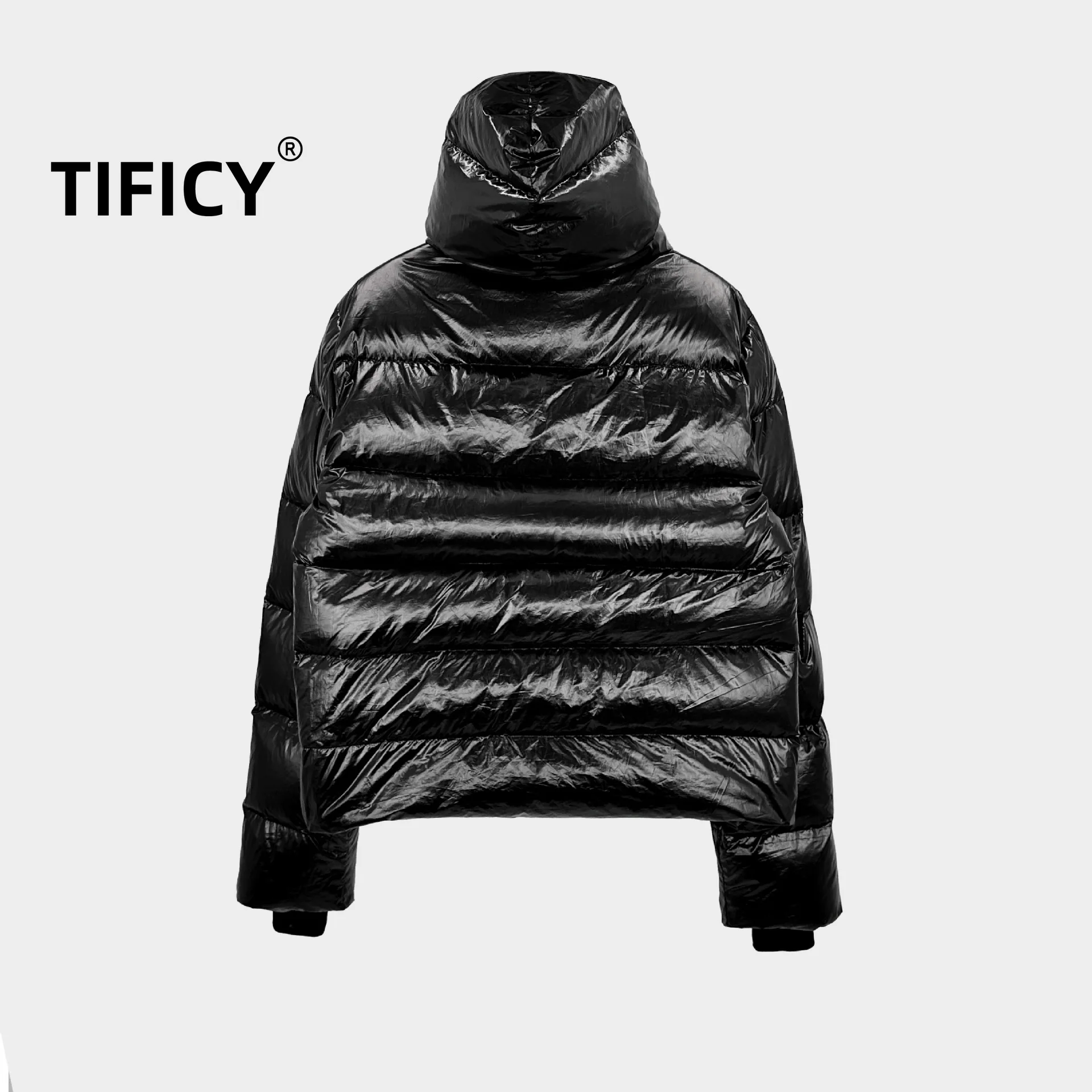 RO DARK Down Jacket High Street Men's Style Autumn and Winter Dark Design Glossy Hooded Thick Warm Zipper Hooded Jacket