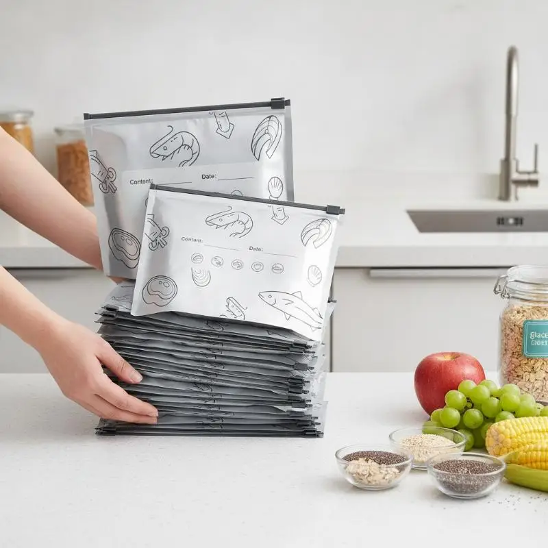 30Pcs Zipper Lock Aluminum Foil Food Storage Bags Reusable Freezer Safe Non Toxic for Kitchen Meal Prep Picnic Camping Snack St