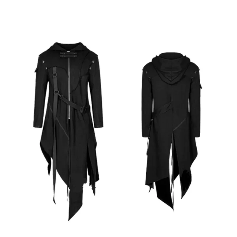 2026 S-5XL Gothic Mandarin Coat Gothic Medieval Renaissance Irregular Hooded Samurai costume Windbreaker Jacket Zip Hooded 4E5V3