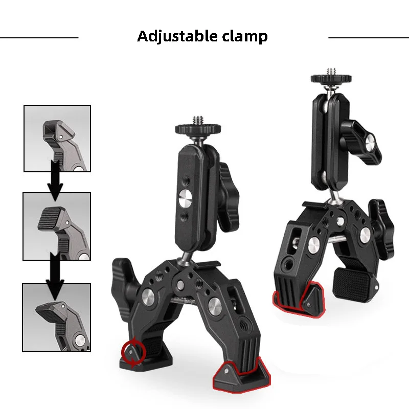 볼 헤드 어댑터가 있는 알루미늄 합금 클램프 마운트 홀더, 매직 암 스탠드, 고프로 히어로 SJcam DJI OSMO SLR 카메라 휴대폰용