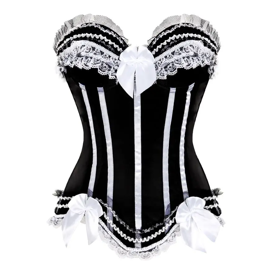 Sexy Spitze Overbust Korsett Top Frauen Vintage Satin Schleife Bustier Dessous mit Reiß verschluss plus Größe Body Shaper Burlesque Korsetts – Detail 39