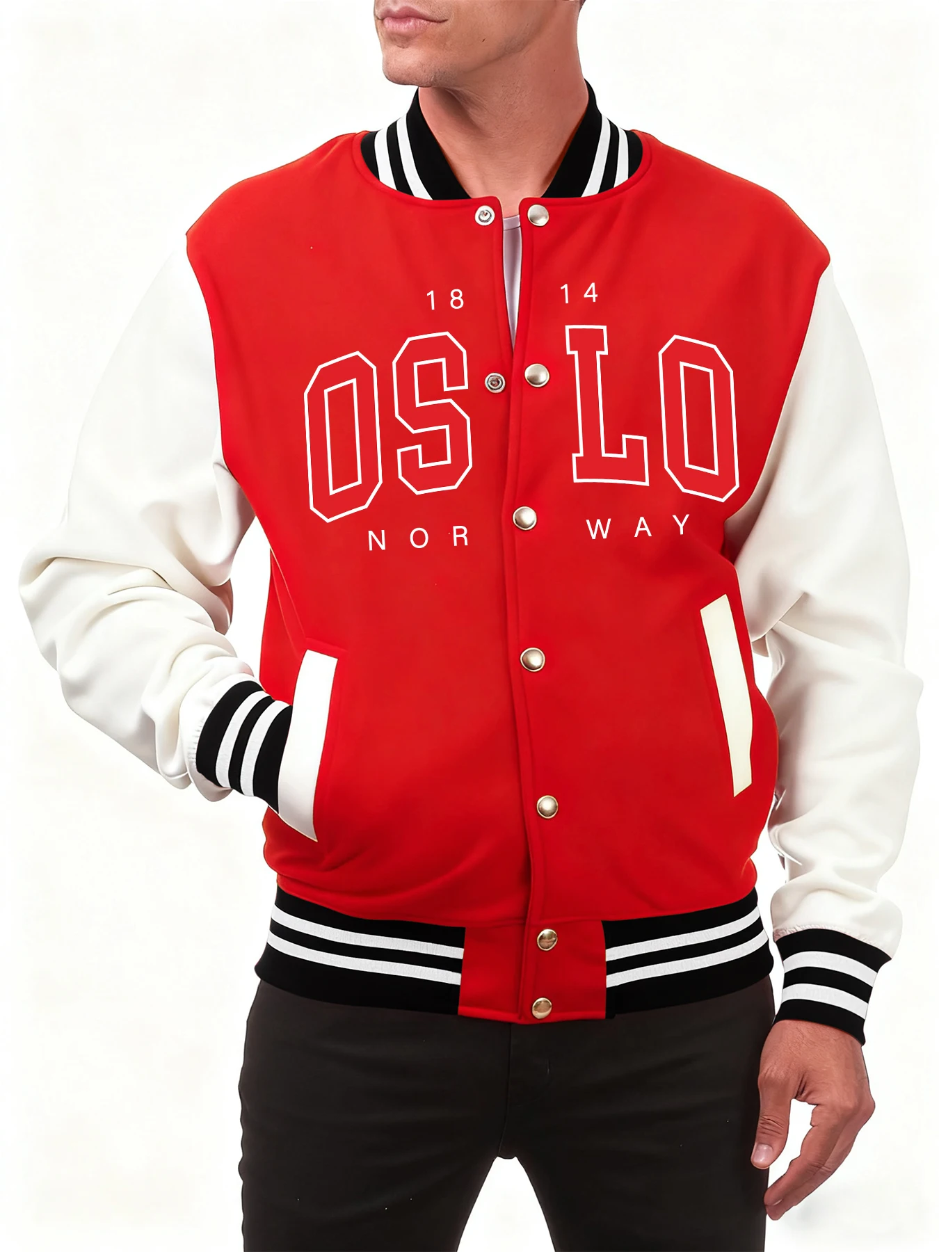 

Oslo Norway Nation Letter Design Jacket Man Fashion Loose Baseball Jersey Autumn Hip Hop Streetwear Soft Fleece Unisex Coat