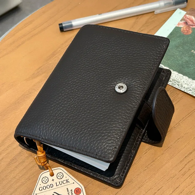 genuine Leather Regular A8/ M5 Size Planner 5-hole Mini Notebook with 15 MM Rings Organizer Journey Diary