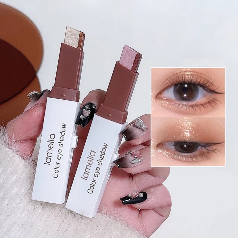 Double Color Eyeshadow Stick Glitter Highlight Shadow Pen Eye Makeup Waterproof Lasting Shiny Eye Shadow Lazy Eyes Beauty Tool