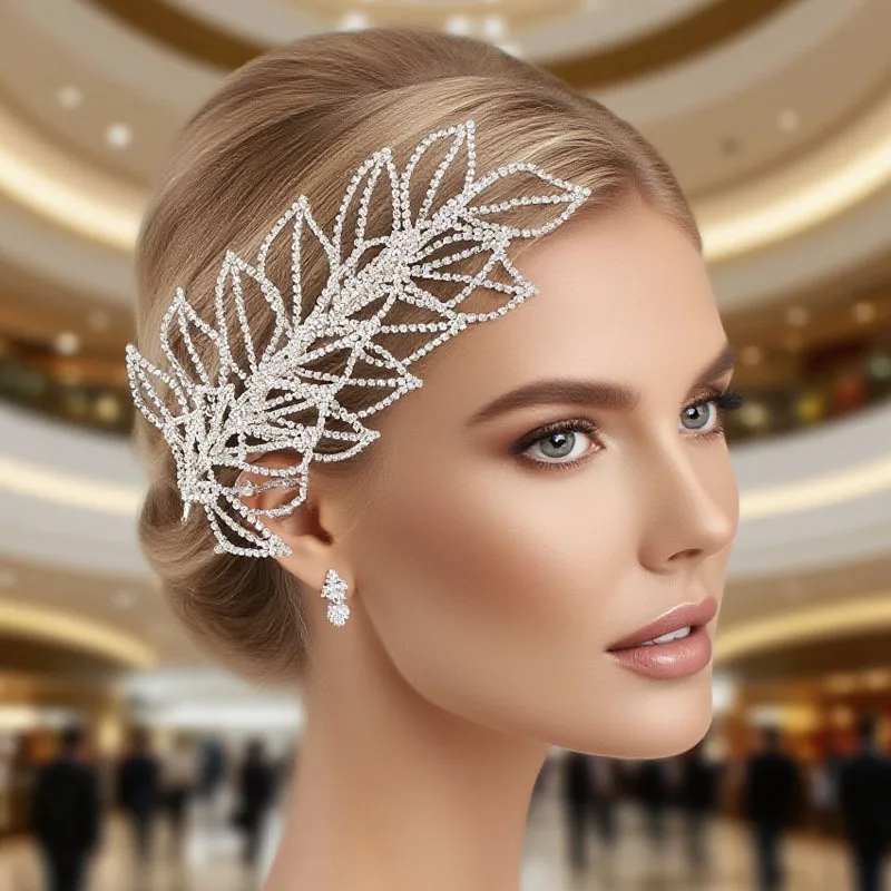 

Bridal Hairpin Sliver Color Crystal Women Hairband Two Leaf Shape Headwear Jewelry Accessories Wedding Party