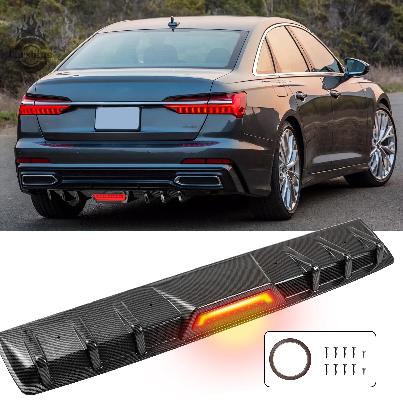 

For Audi RS3 RS5 A3 S3 A4 S4 A5 S5 B8 B8.5 B9.5 Rear Diffuser w/ LED Brake Light
