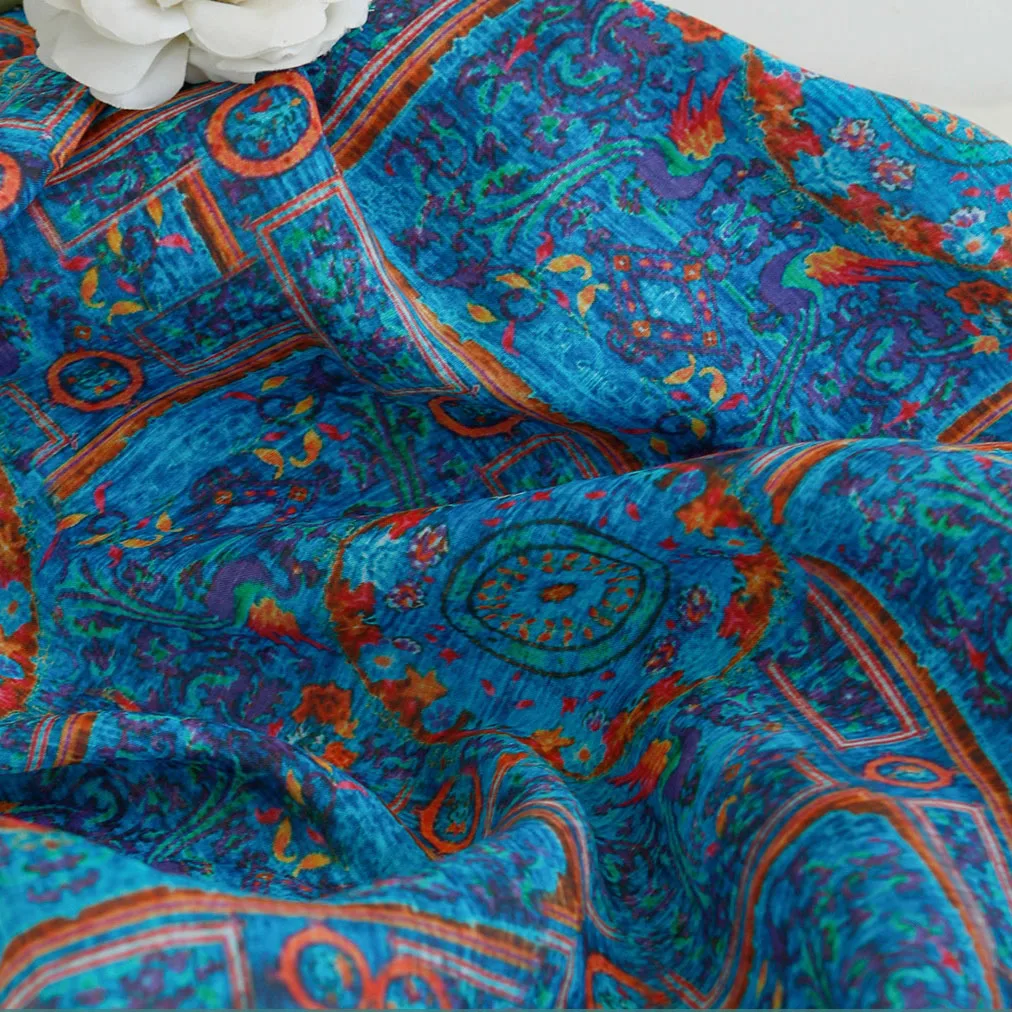 

1 ярд, высококачественная натуральная чистая ткань рами, ткань с ретро-принтом, модная уникальная одежда, халат, рубашка, ткани для одежды