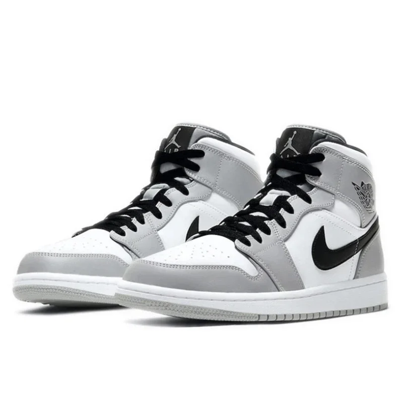 Original Air Jordan 1 Retro Mid Light Smoke Grey Basketball Shoes For Men\'s Women\'s Classics Outdoor Sports Sneakers