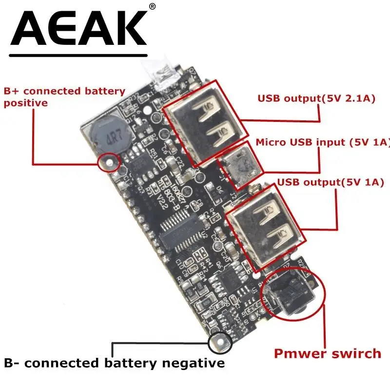 Cargador de batería para teléfono móvil, placa de módulo LCD LED, PCB, doble USB, 5V, 1A, 2,1a, 18650