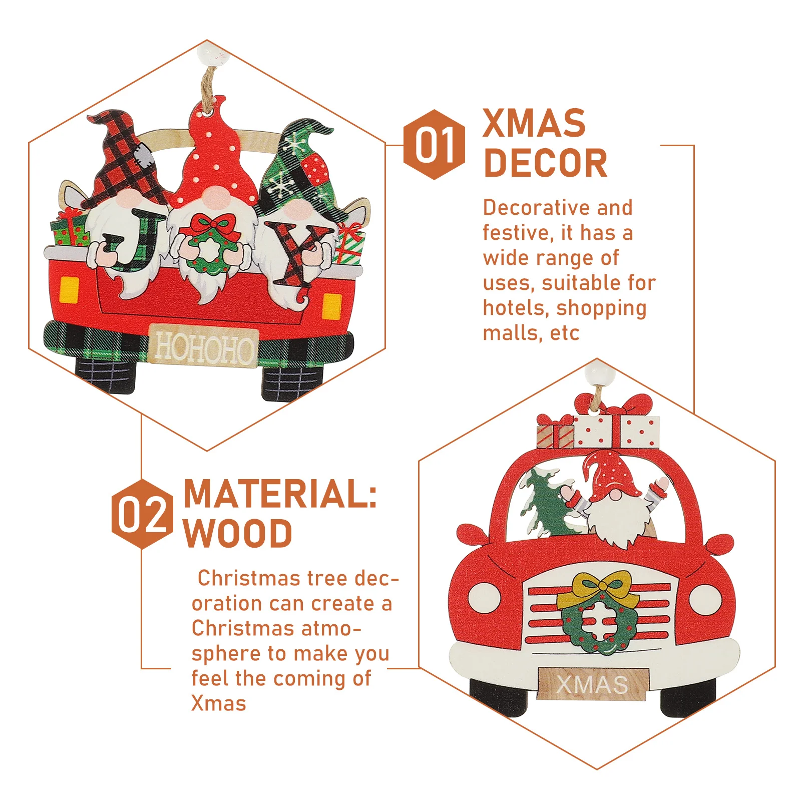 

3Pcs Christmas Hanging Ornament Xmas Tree Pendant Wood Material Smooth Finish Living Room Bedroom Cafe Shop Bar Decor