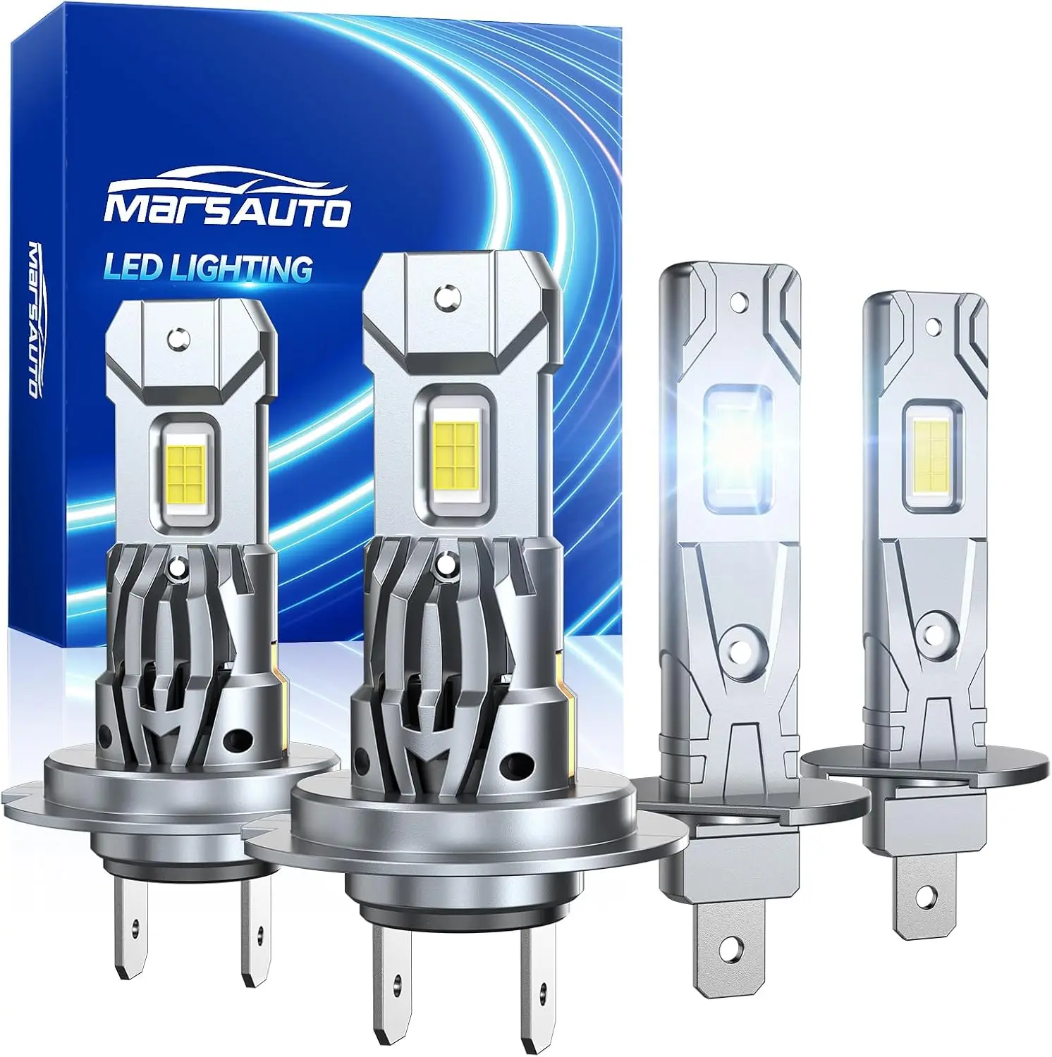 H1/H7 LED Bulbs, 180,000 Lumens, 6000K Cool White, Fanless Design, 4-Pack