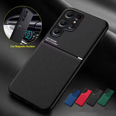 Luxury Non-Slip Case For Samsung Galaxy S25 Edge S24 Ultra S23 FE S22 Plus S21 5G Cover Built-in Car Holder Magnetic Funda Coque