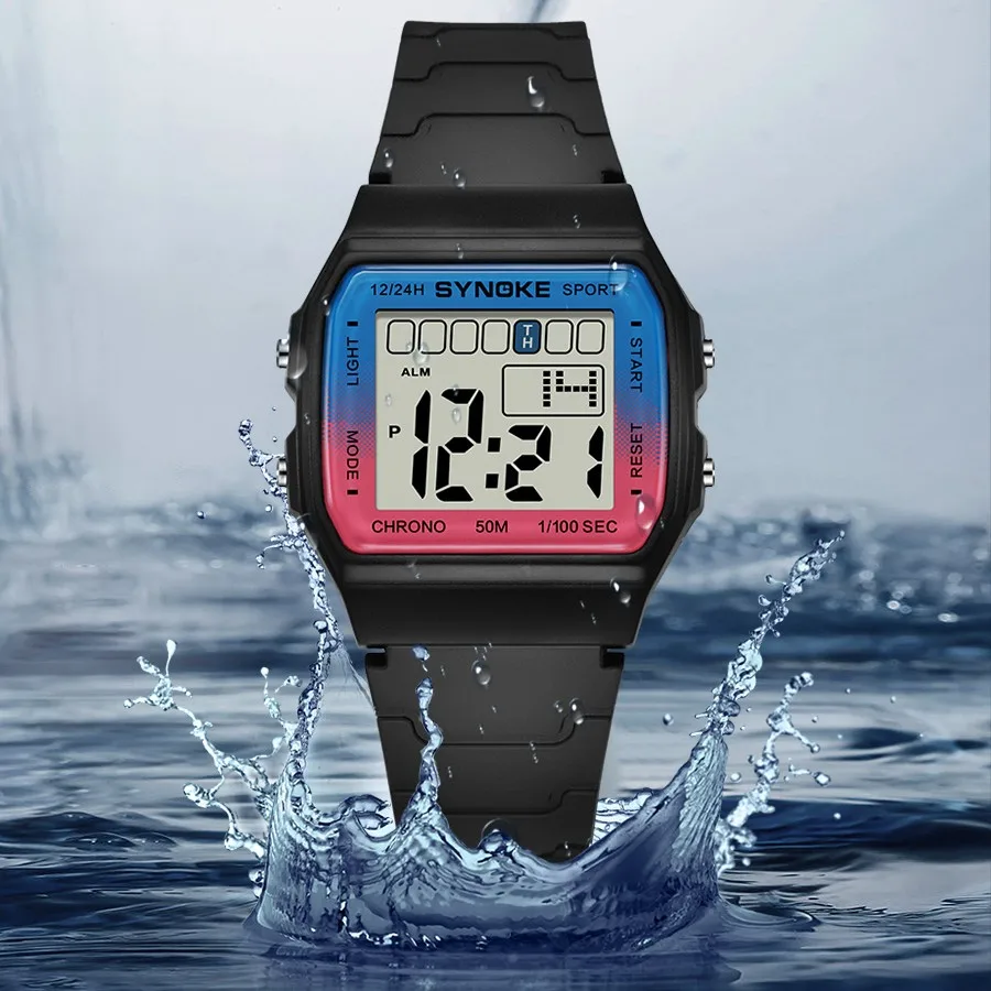 SYNOKE Student Electronic Watch Unisex Sport Watch For Kids Waterproof Luminous LED Digital Lady Retro Men Wrist Watch