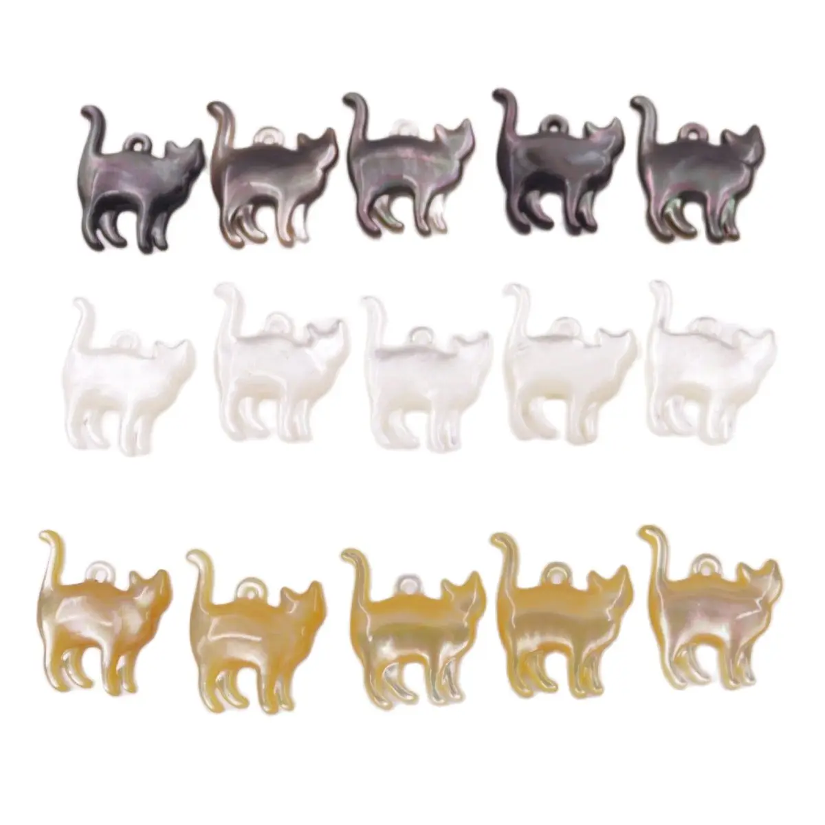 5PCS White Golden Black Natural Sea Shell Cat Shape 15mmx17mm Mother of Pearl Charms Jewelry Making Choose Color