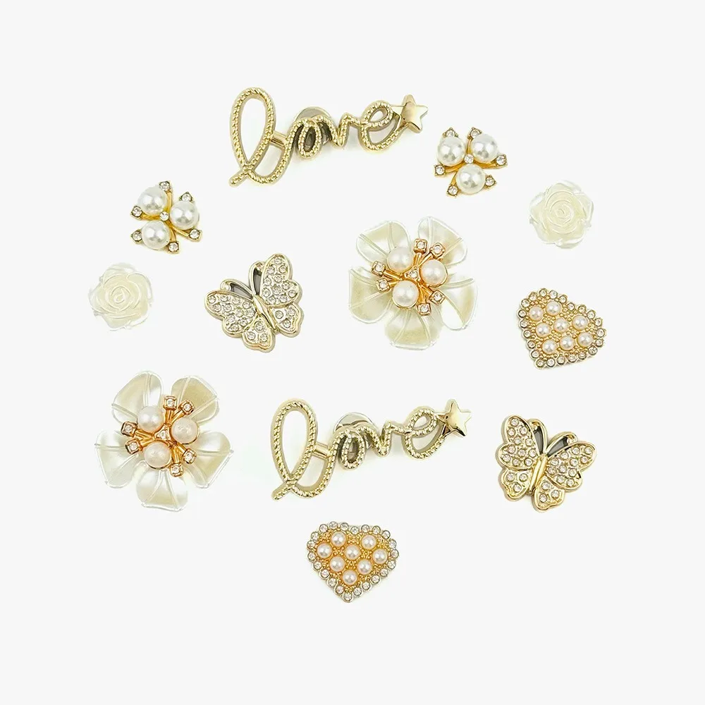 

12 шт., модные подвески для обуви, набор аксессуаров для сандалий, сабо, пряжка для обуви, бабочка, цветок, жемчужные буквы, сделай сам, украшения для обуви, подарок