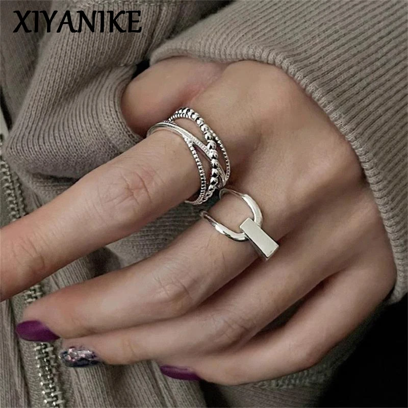 XIYANIKE Hollow Bead Geometry Overlapping Open Rings For Women Fashion New Year Jewelry Valentine Day Gift Party Dropship