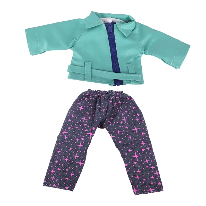 Boneca Outfit para recém-nascido Baby Girl, Conjunto de Roupas de Boneca, Casaco De Couro, T-shirt, Calças, American 18 ", 17", 43cm, 1 Conjunto