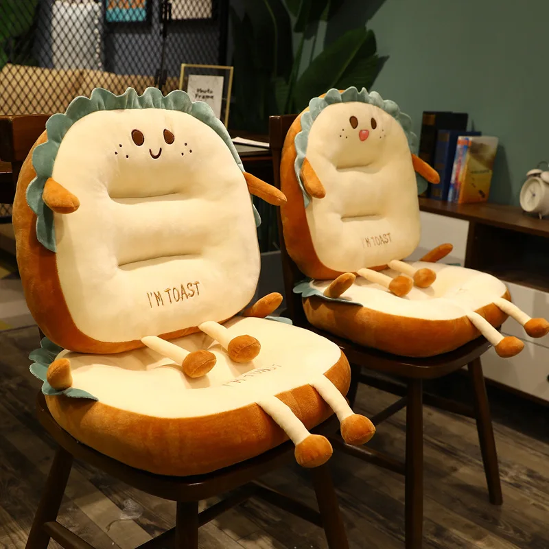 2027 Toast Shaped Cartoon Seat Cushion Lumbar Support Pillow for Car Office Chair Tatami Floor Seating