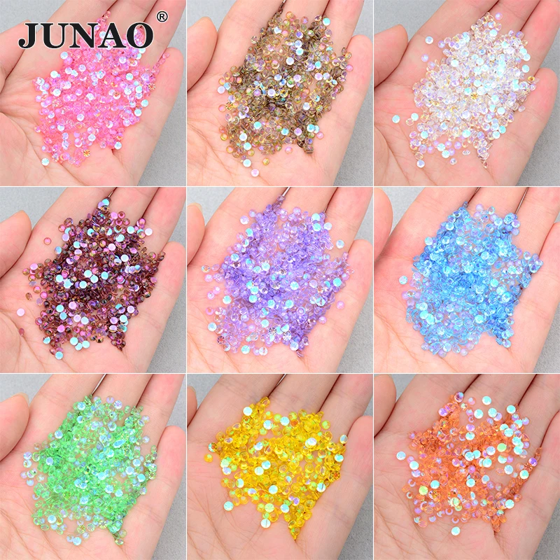 JUNAO 3 4 5mm Aurora Lt Peach Flatback Resin Rhinestones Round Crystals Stones Non Hotfix Strass For Nail Face Decoration