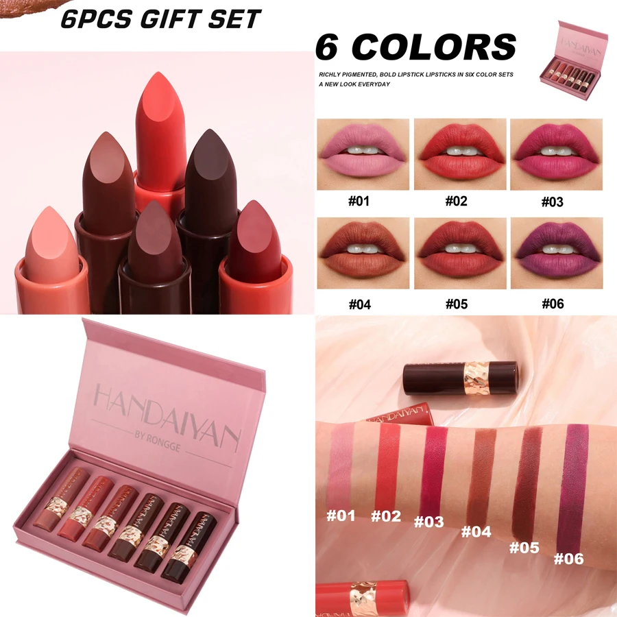 6色セット ベルベットマットリップスティックキット リップメイク ヌードリップスティック カップに付かない 防水リップスティックセット フォギーリップバーム ギフトボックス
