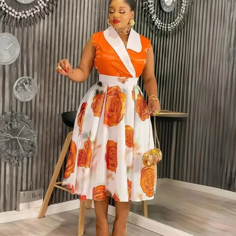 

Elegant African Dresses for Women Dashiki Ankara Print Robe Sleeveless Evening Gown Plus Size Turkey Birthday Party Long Dress