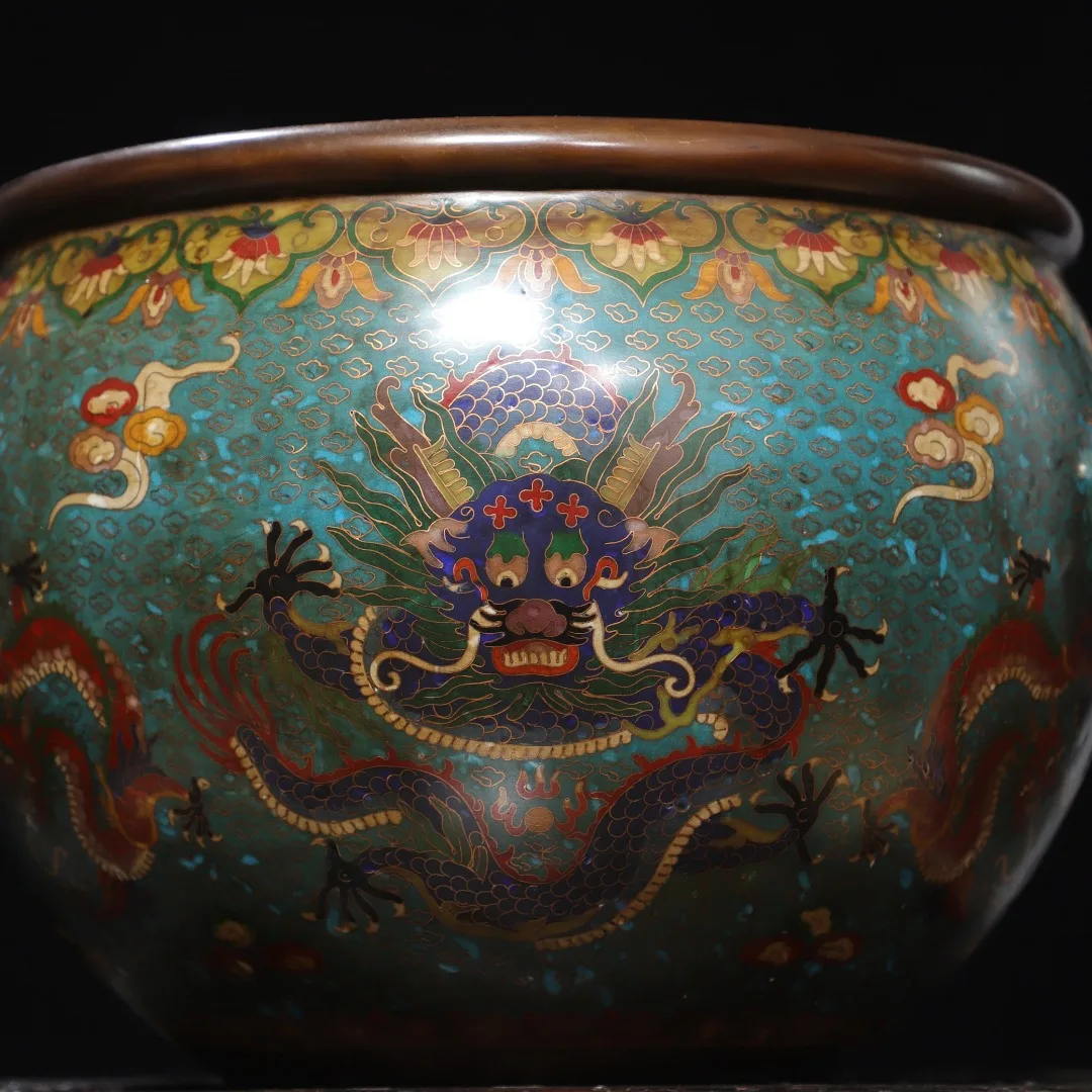 Old Bronze Cloisonne Enamel Floral Pattern Lion head pull ring Dragon head vat Pen wash incense burner copywriting Amass wealth