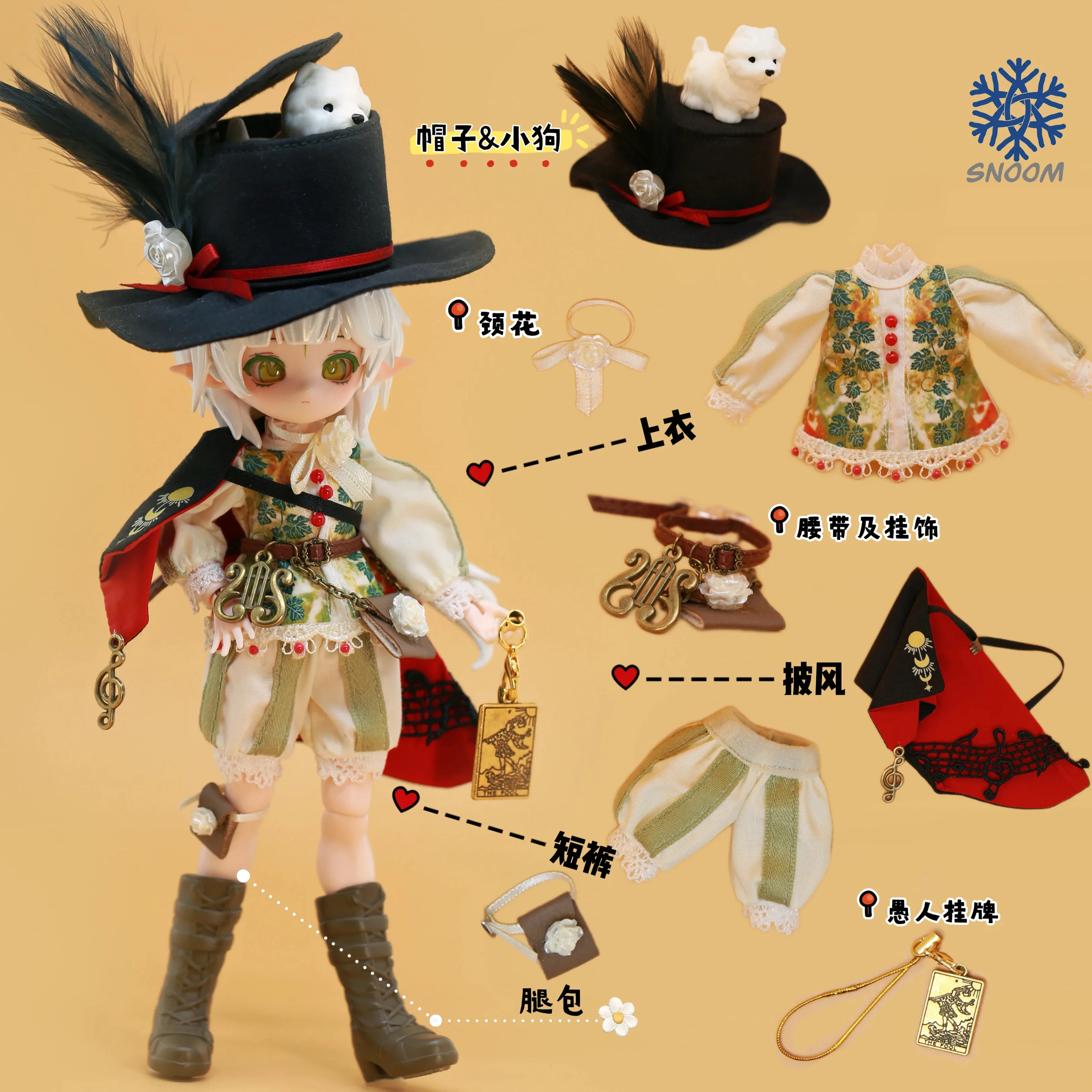 

Snoom Bjd Clothes Tarot Series The Fool Retro Printed Lace Outfit For 1/12 1/8 Bjd Ob11 Mjd Doll Clothing With Belt Bag No Doll