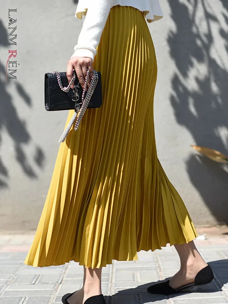 

LANMREM Women Pleated Skirts Solid Color Elastic Waist High Wasit Loose Trend Female Clothes Fashion Tide 2024 Summer New 2YA120