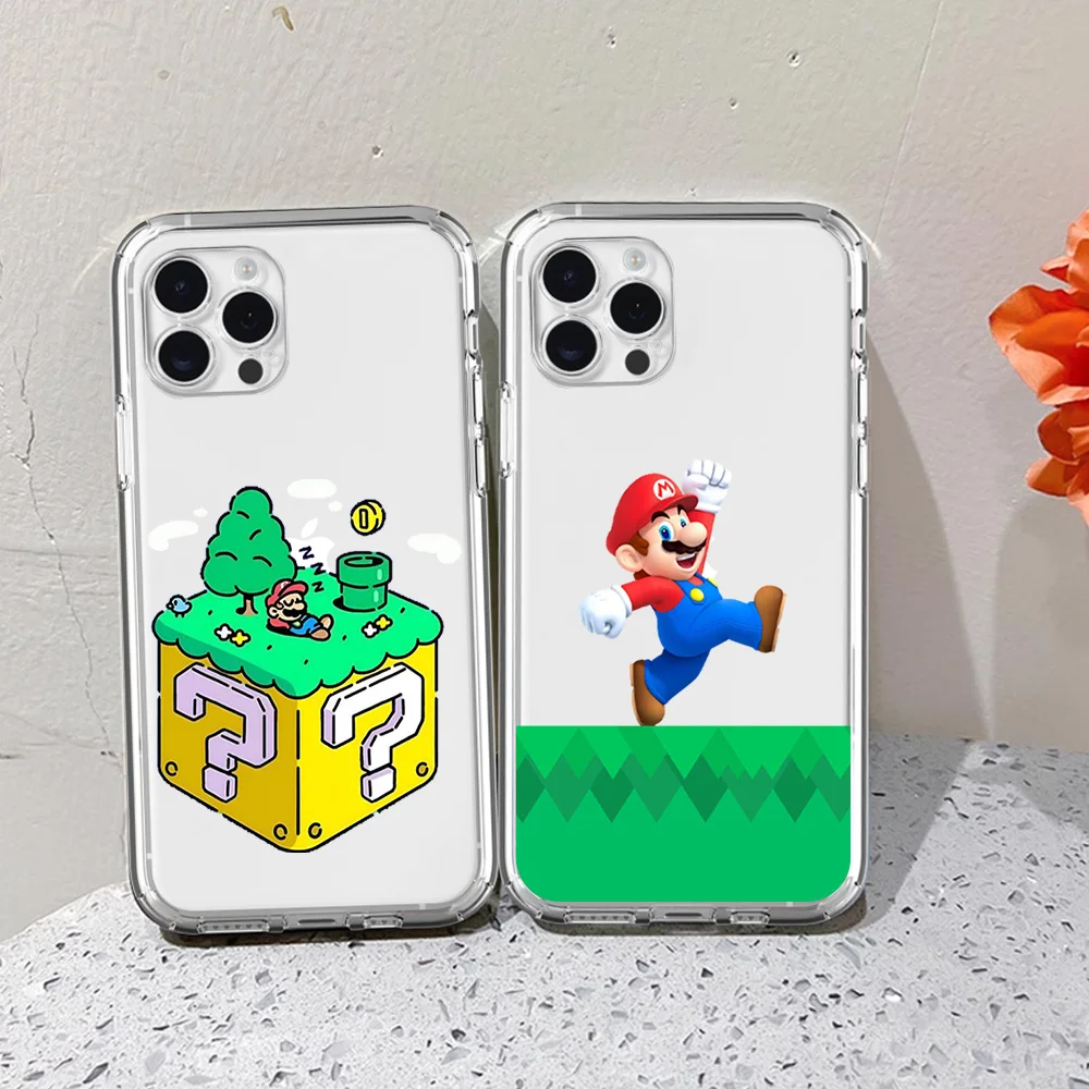 MINISO Game S-Super M-Mario For iPhone 16 15 13 14 12 11 Pro Plus MAX XS iPhone13 14 Mini Transparent Phone Case