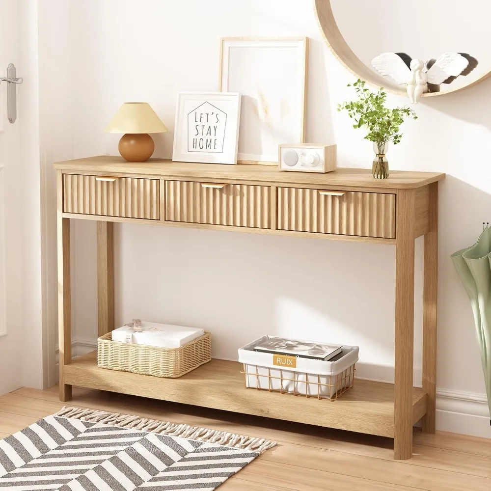 Fluted Console Table with Drawers, Modern 47.1