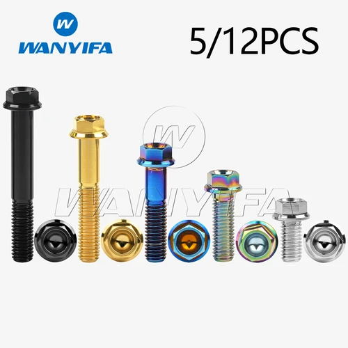 Wanyifa pernos de titanio M8 x15 20 25 30 35 40 45 55 60 65mm P1.25mm tornillos de cabeza hexagonal de brida pequeña para motocicleta 5/12 Uds