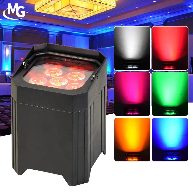 

IP65 Waterproof 6*18W RGBWA+UV 6in1 Wireless LED Uplight Spotlights Wireless Outdoor Battery Par Light Wifi New Generation