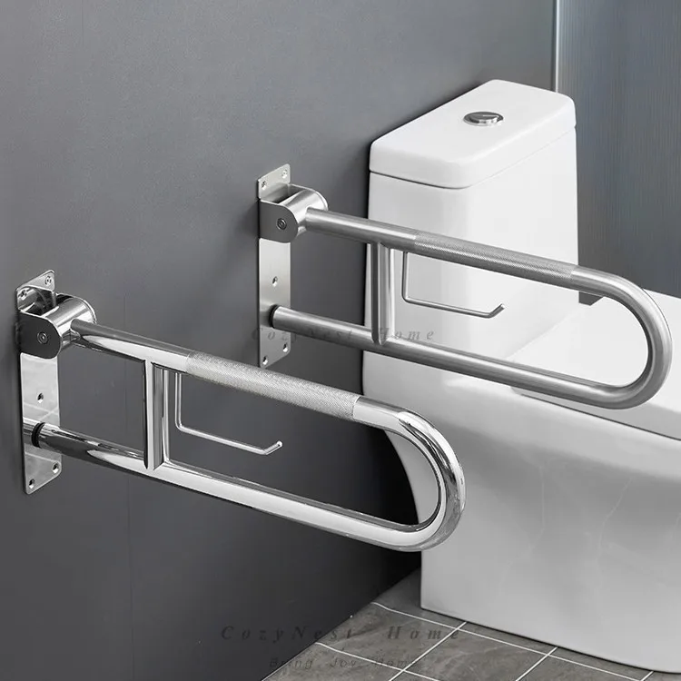 Foldable R304 Stainless Steel Toilet Handicap Grab Bar U Shape Anti Slip for Seniors Safety Rail