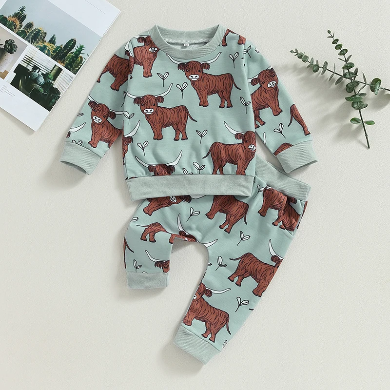 2023-07-01 Lioraitiin 6M-3T Autumn Toddler Baby Girls Clothes Cow Print Long Sleeve Sweatshirt and Casual Pants Set Outfit Suit