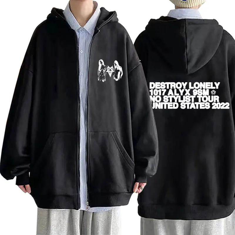 

Rapper Destroy Lonely Graphic Zipper Hoodie Men Women Hip Hop Fashion Oversized Zip Up Jacket Male Casual Fleece Zip Up Hoodies