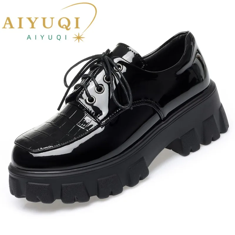 AIYUQI Loafers Women 2024 Spring New Platform Genuine Leather JK Ladies\' Shoes British Style Lace-up Shoes Women