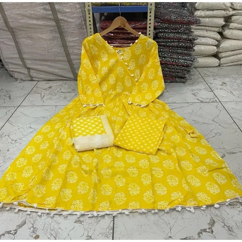 Pakistani Women Wear Yellow Haldi Party Rayon Salwar Suit Kurti Pant & Dupatta