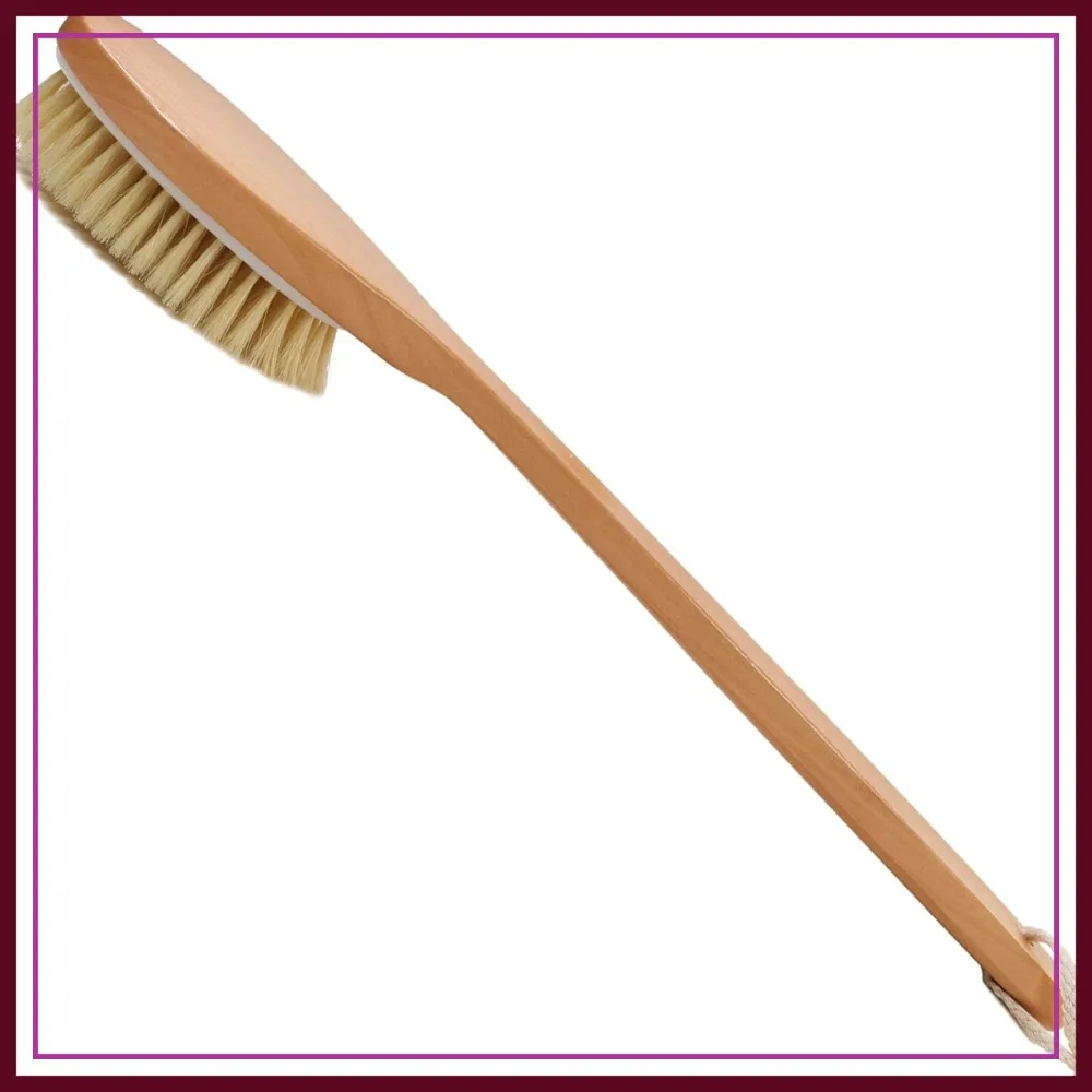 

Natural Bristle Bath Brush with Antiskid Wooden Handle, Wet or Dry Exfoliating Back Scrubber for Deep Cleanse