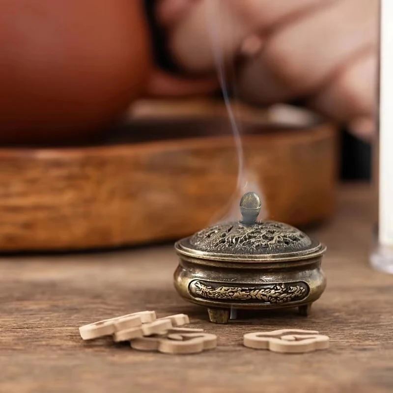 Mini Alloy Antique Three-legged Aromatherapy Stove DIY Household Indoor Pan Incense Wire Incense Burner Tea Ceremony Decor Gifts