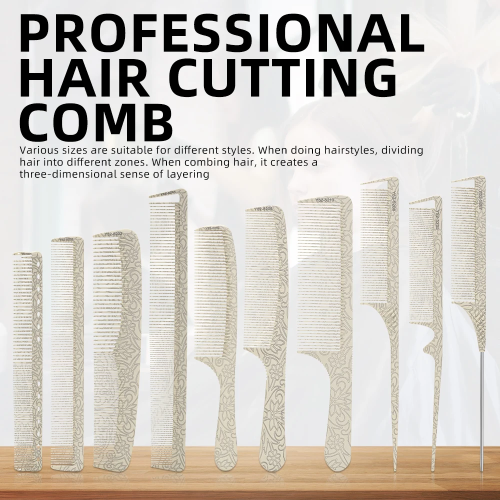 10 Style Classical Rat Tail Combs Flat Top Barber Combs for Hair Stylist Women Men Hair Styling Decorative Pattern Design