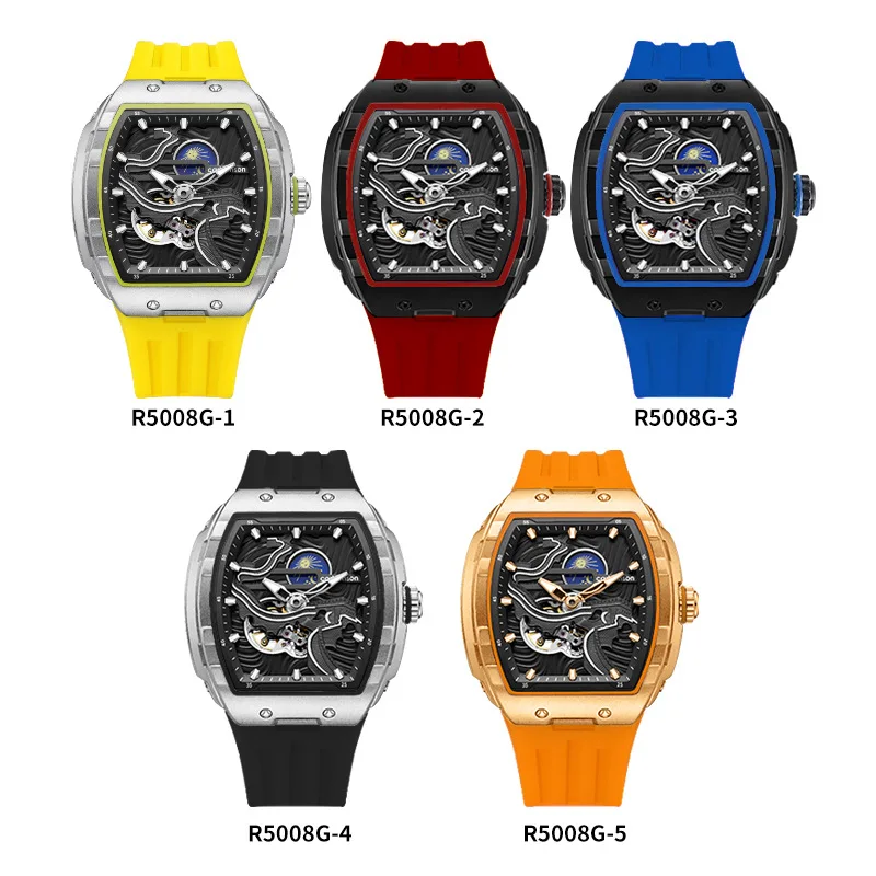 2025 Business Fully Automatic Mechanical Watches, Wine Barrel Type Luminous Waterproof Skin Friendly Silicone Tape Men's Watch