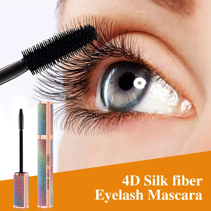 Starry Sky Rimel VIBELY 4D Silk Fiber Mascara Waterproof Extra Volume Extension Lengthens Curling EyeLash Mask Female Makeups