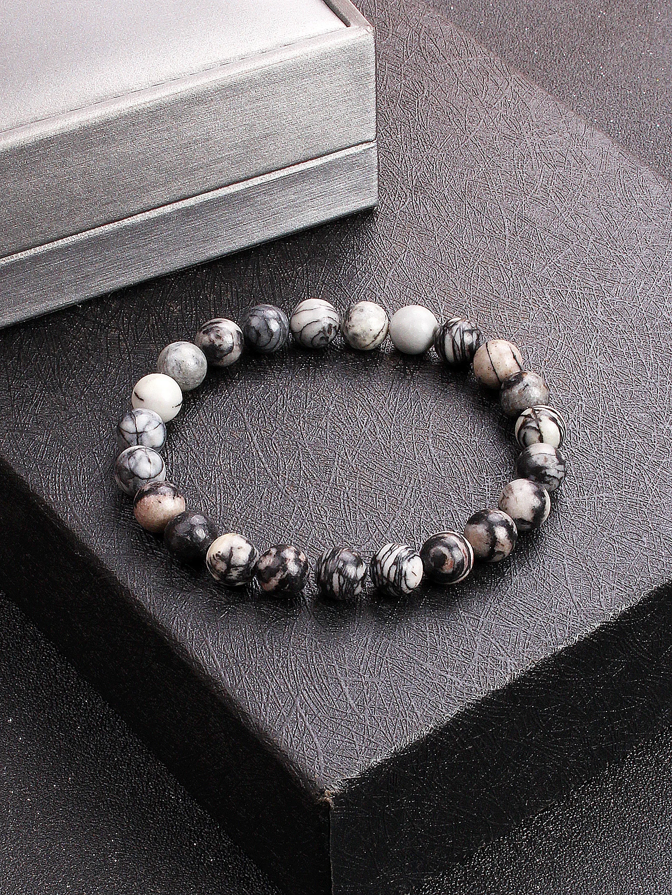 Classic Black Jasper Bead Bracelet for Men Natural Stone Shiny Black Picasso Handmade Bracelet Yoga Meditation Jewelry Wholesale