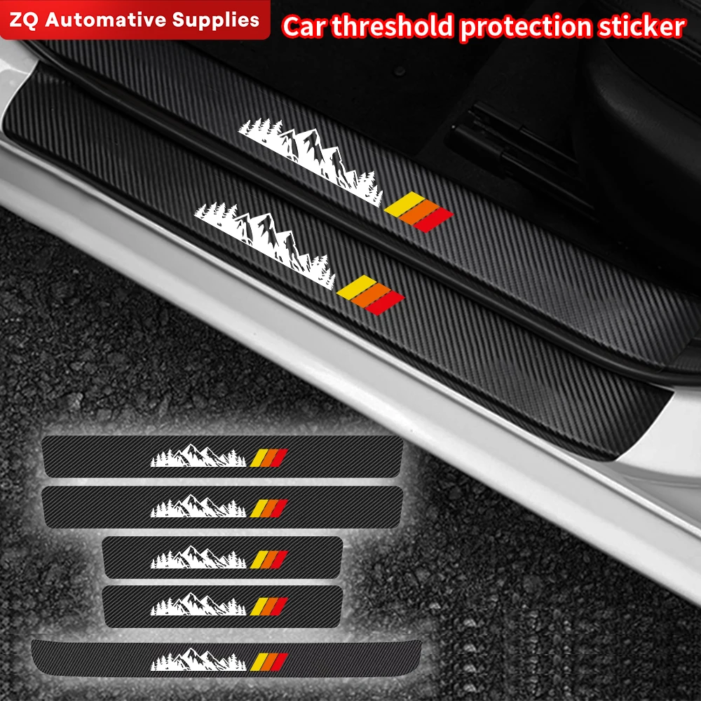 

Carbon Fibre Car Stickers Forest Snow Mountain Style Car Door Sill Protector Sticker Trunk Threshold Side Decal Cars Accessories