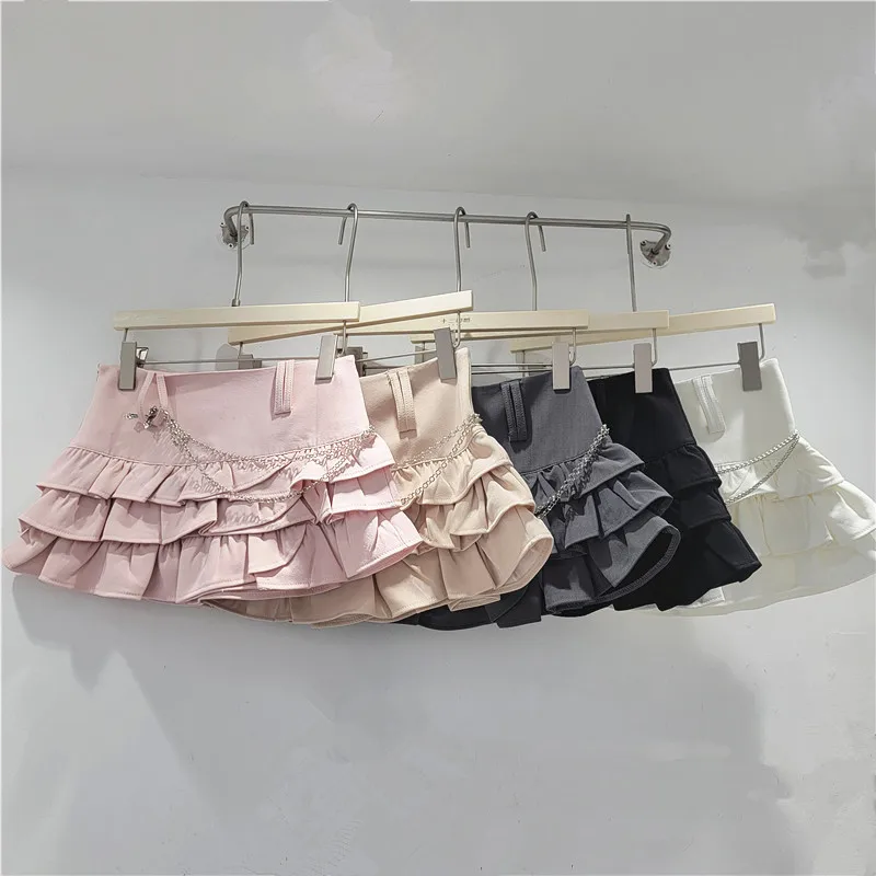 

2026 Spring Summer New Sweet Temperament Multi-layer Ruffle High Waist Cake Skirt for Women, Mini Skirts for Ladies Girls