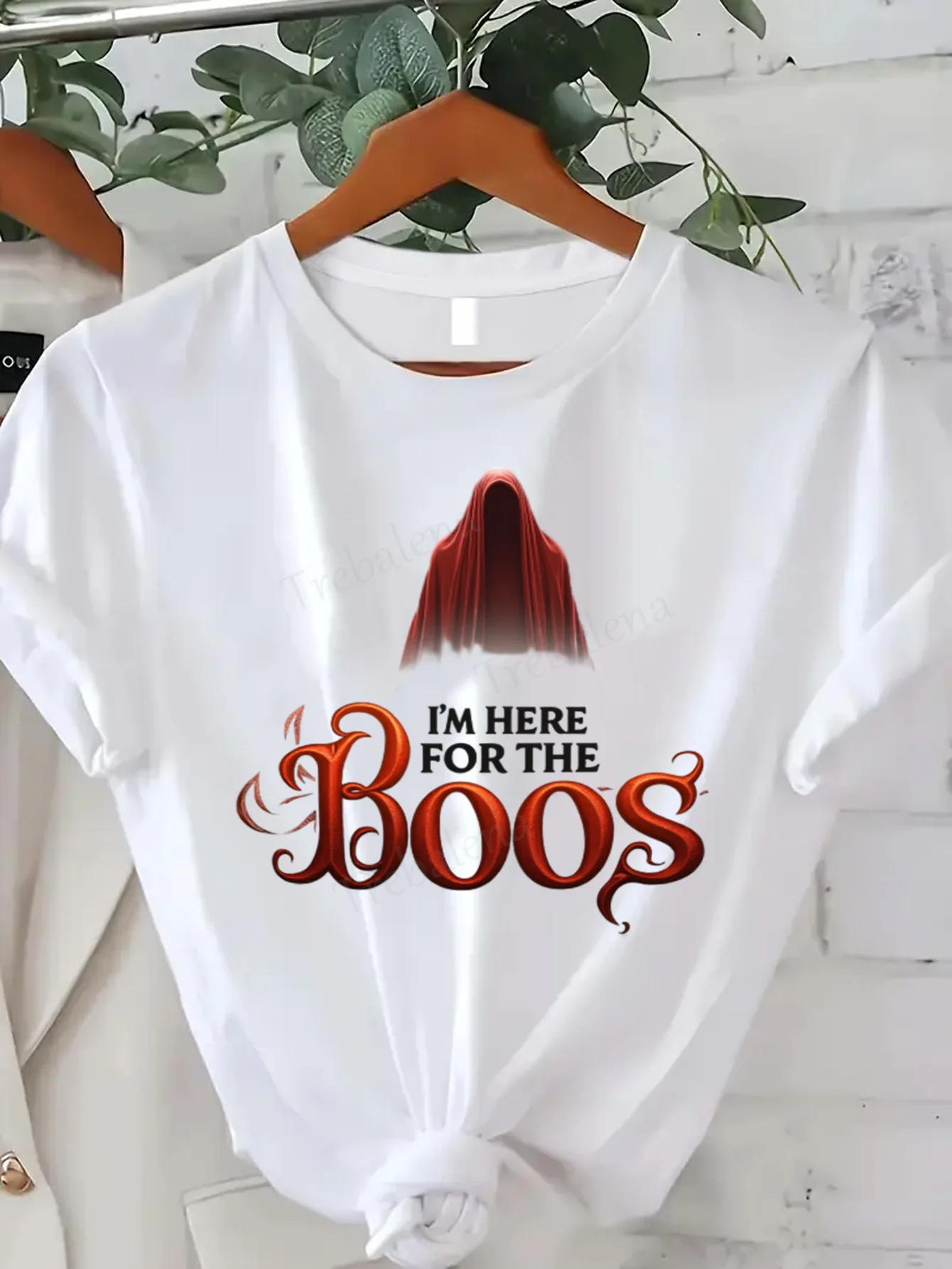 ラウンドネックTシャツ ハロウィン ゴーストTシャツ I'm Here for the Boos レディース プラスサイズ 面白いTシャツ 半袖Tシャツ ファッション カジュアル トップス