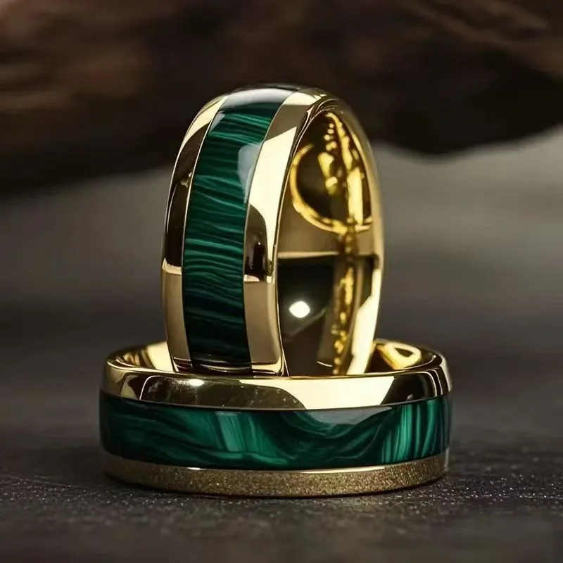 8MM Men's Fashion Abalone Shell Inlay Rings Gold Color Stainless Steel Rings Wedding Engagement Party Stainless Steel Jewelry - view 3