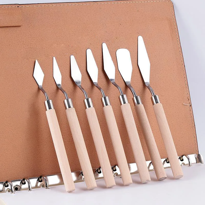 7Pcs Stainless Steel Art Scraper Oil Painting Texture Knife Art Palette Tool Paint Color Mixing Shovel Handcrafts Artist Kit