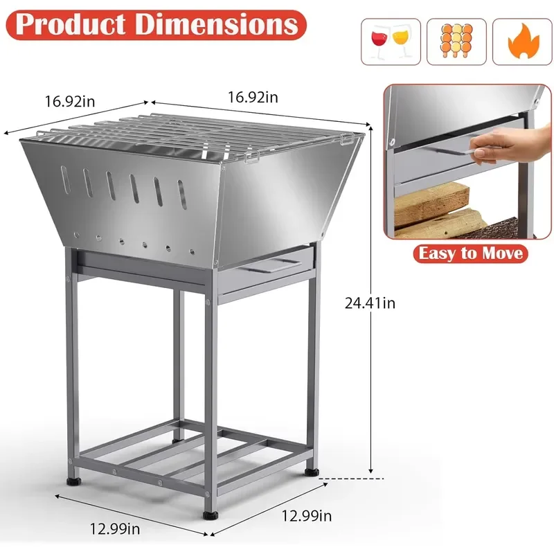 Stainless Steel Outdoor Fire Pit with Grill 3-in-1 Wood Burning Fire Pits with Wood Storage Mail Order Pack